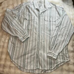 Lands End Striped Button Up Casual Top  100% Cotton